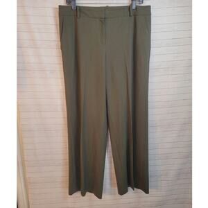 LAFAYETTE 148 NEW YORK OLIVE GREEN WIDE LEG VIRGIN WOOL TROUSER PANTS, SZ 10